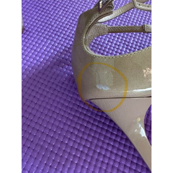 $850 Jimmy Choo Sandals Beige Patent leather Heels Size 37.5 NEW Made in Italy - Picture 3 of 14